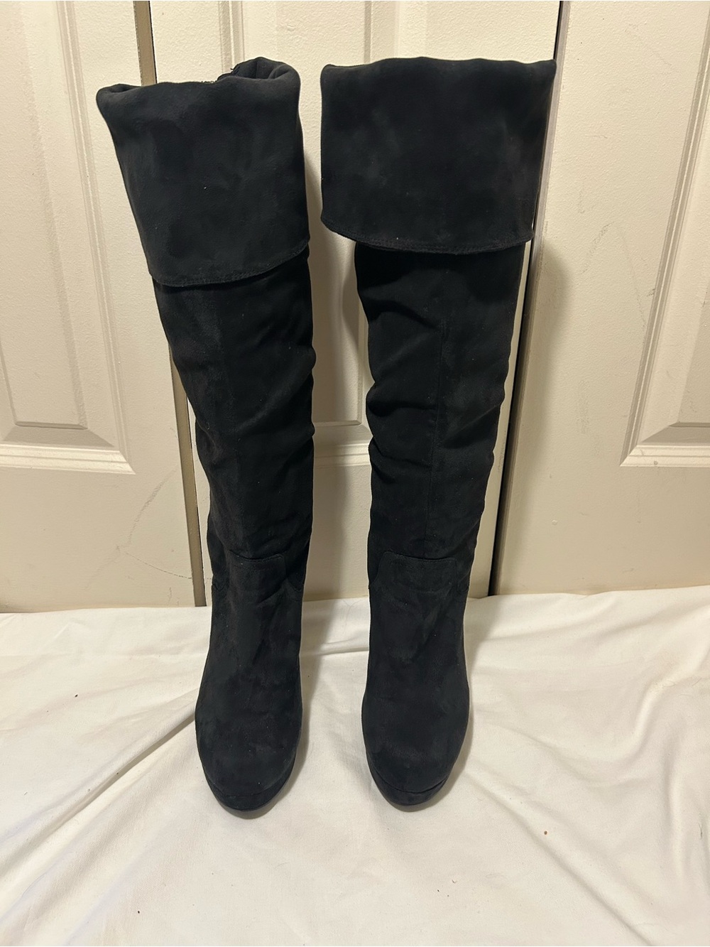 Kim Kardashian Over the Knee Boots, Manhattan, Black, Size 9, Faux Suede